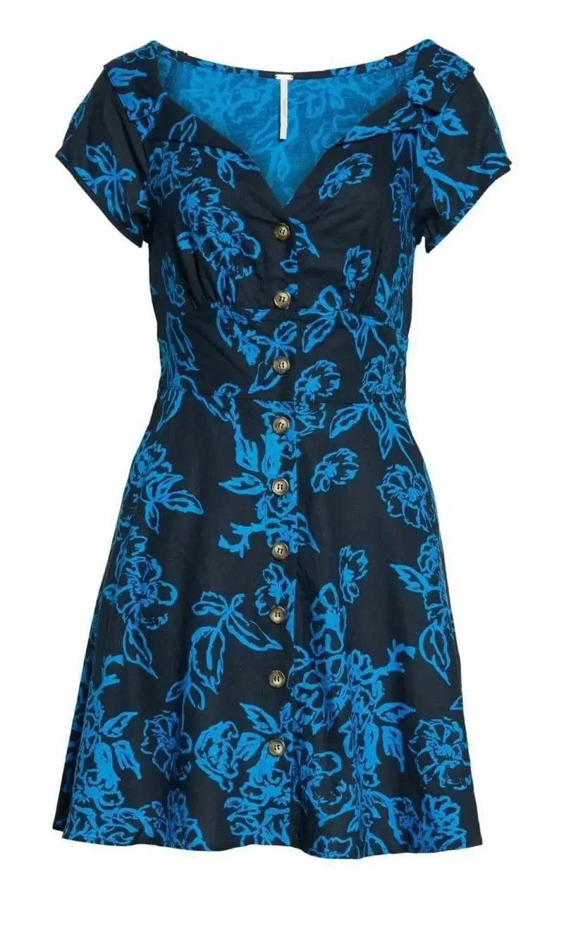 NEW Free People A Thing Called Love Mini Dress in Blue Navy Floral Size 8